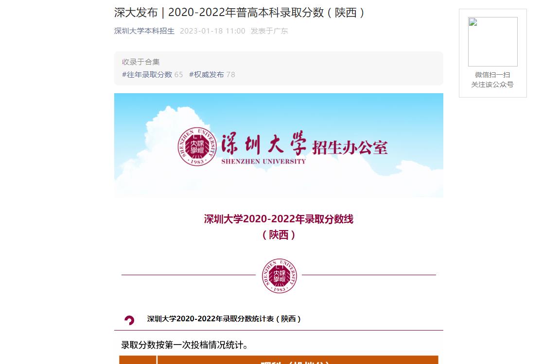 深大發(fā)布 | 深圳大學2020-2022年普高本科錄取分數(shù)（陜西）