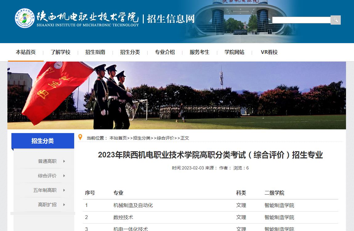 2023年陜西機(jī)電職業(yè)技術(shù)學(xué)院高職分類考試（綜合評價）招生專業(yè)