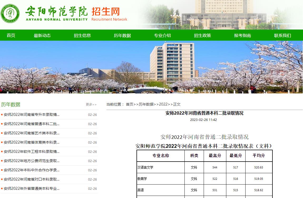 安陽師范學(xué)院2022年河南省普通本科二批錄取分?jǐn)?shù)