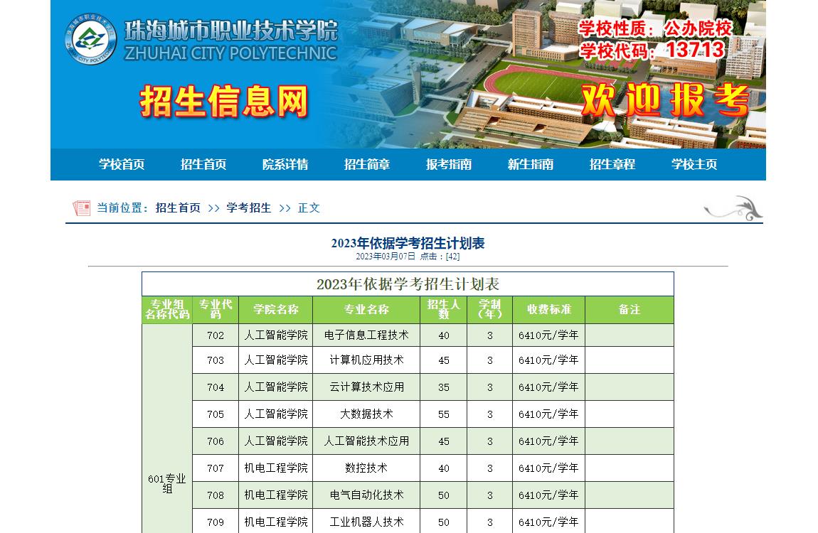 珠海城市職業(yè)技術(shù)學(xué)院2023年依據(jù)學(xué)考招生計(jì)劃表