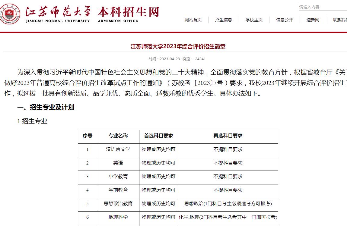 江蘇師范大學(xué)2023年綜合評價招生簡章