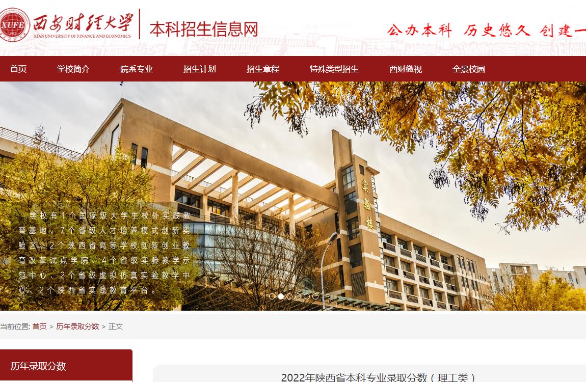西安財經(jīng)大學2022年陜西省本科專業(yè)錄取分數(shù)（理工類）