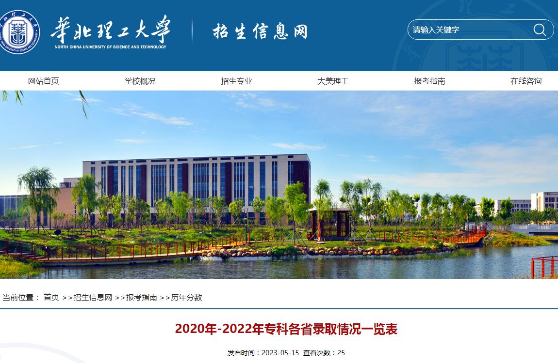 華北理工大學(xué)2020年-2022年專科各省錄取情況一覽表