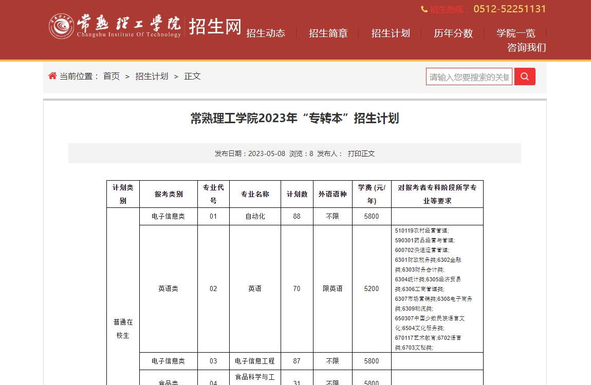 常熟理工學(xué)院2023年“專(zhuān)轉(zhuǎn)本”招生計(jì)劃