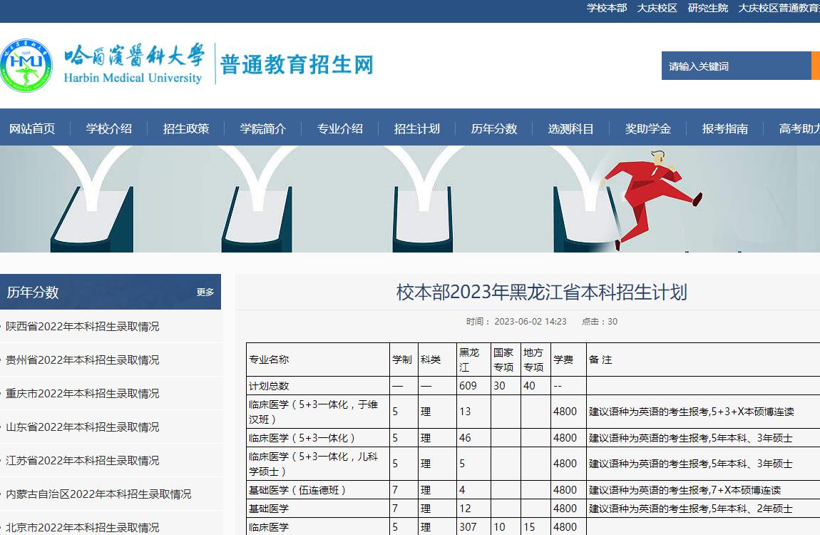 哈爾濱醫(yī)科大學(xué)校本部2023年黑龍江省本科招生計(jì)劃