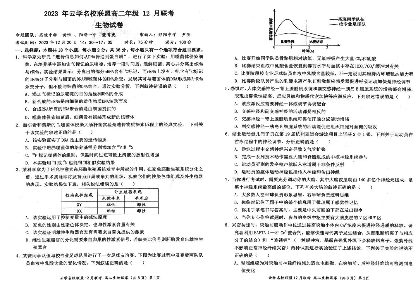 湖北云學(xué)名校聯(lián)盟2023年高二上12月聯(lián)考生物試題及答案