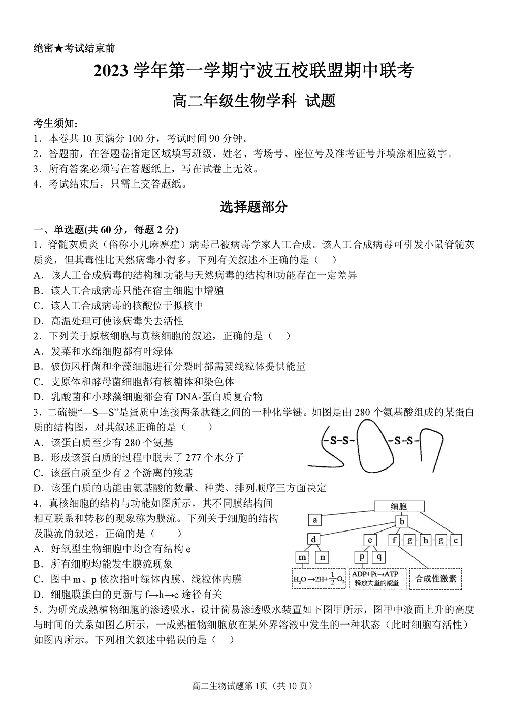 寧波五校聯(lián)盟2023-2024學(xué)年高二期中聯(lián)考生物試題及答案